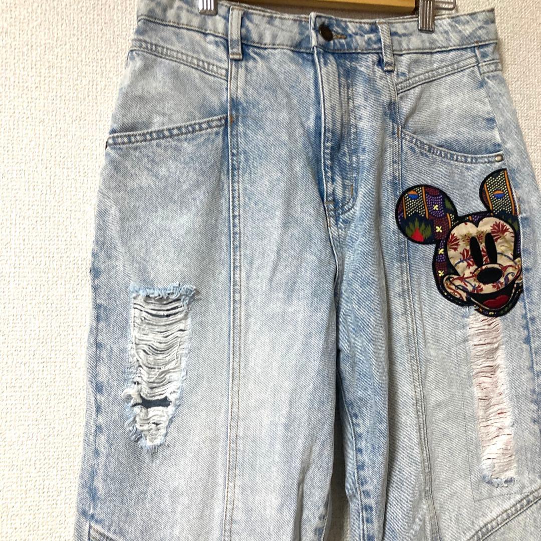 【美品】デシグアル　ミッキーマウス リラックスジーンズ　デニム　ダメージ　M