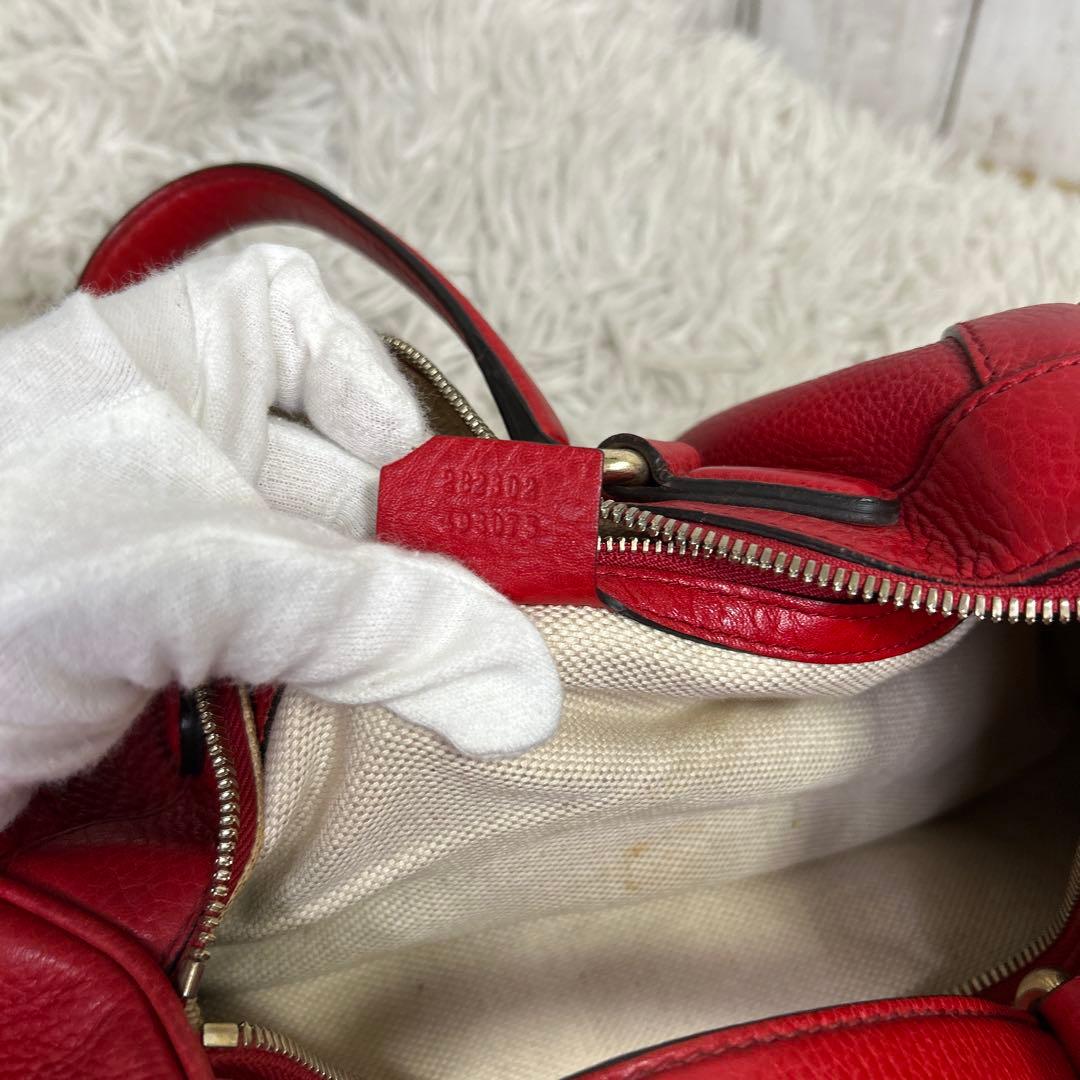 GUCCI ソーホー　ボストンバッグ ハンドバッグ レザー　レッド　GG 赤