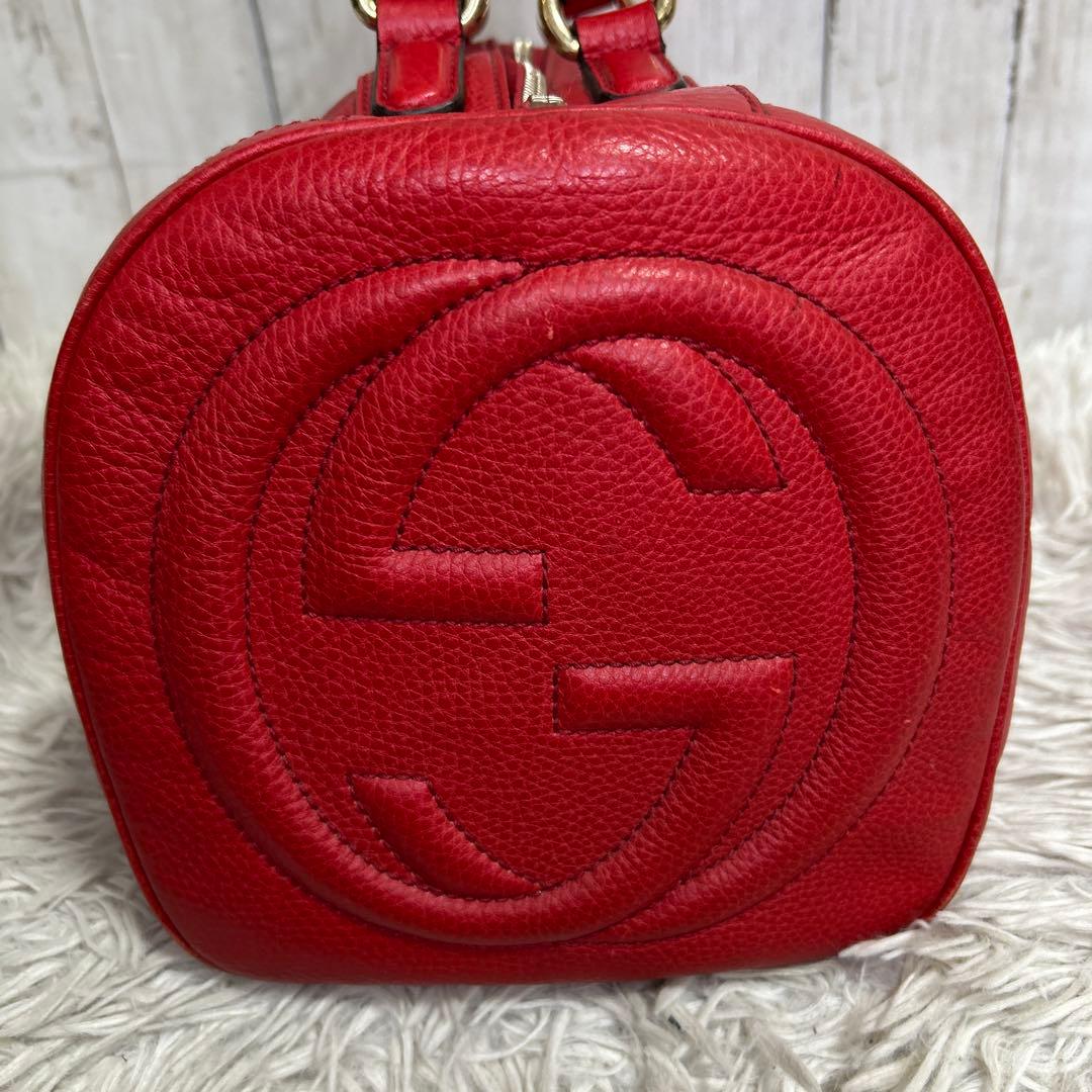 GUCCI ソーホー　ボストンバッグ ハンドバッグ レザー　レッド　GG 赤