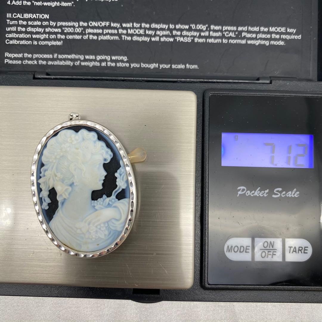 カメオ F.W. ブローチ ペンダントトップ K14WG サイン入り