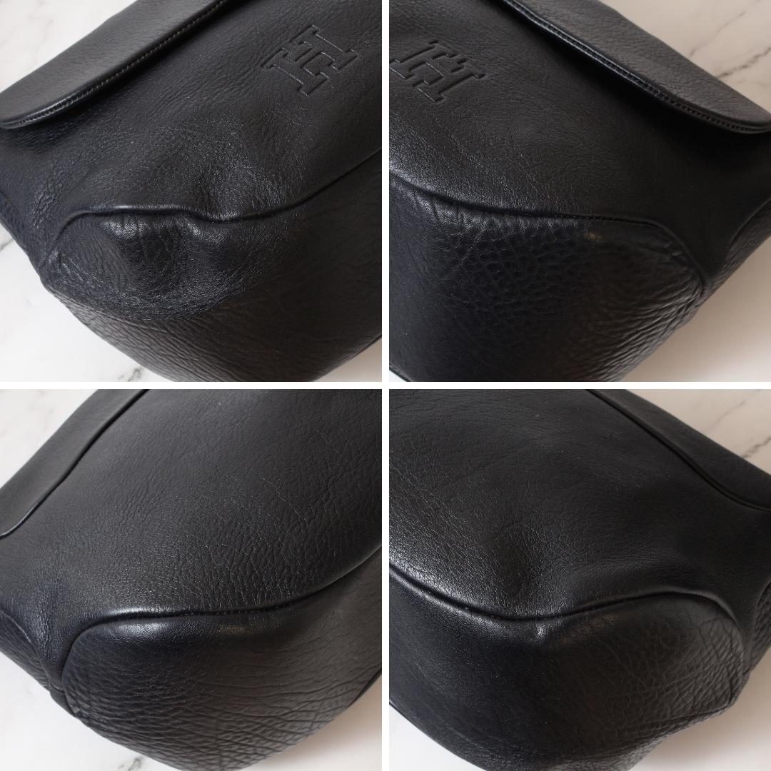 ヒロフ ハンドバッグ フォーマルバッグ ワンハンドル レザー シボ革 ブラック系