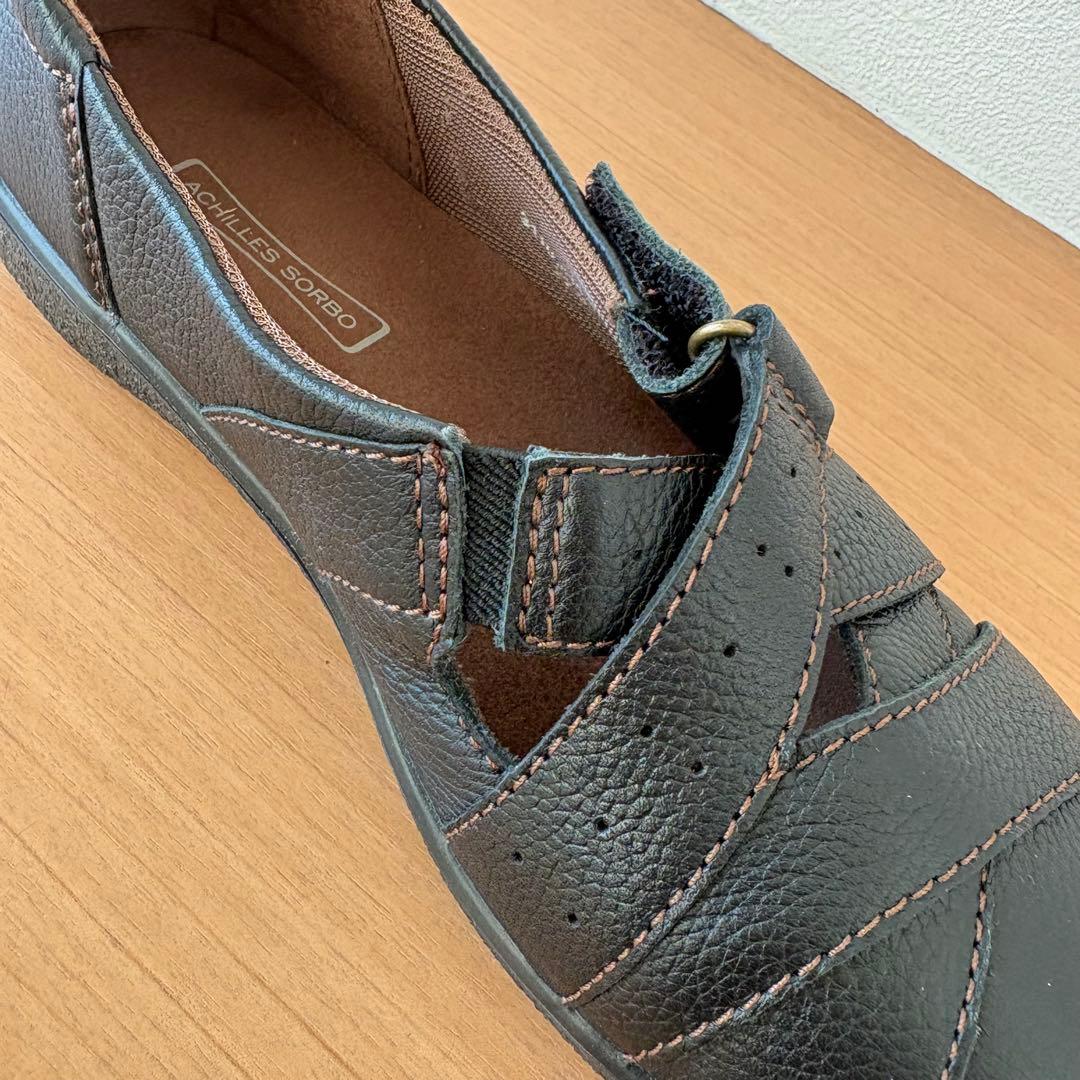 美品アキレスソルボ レザーストラップ コンフォートシューズ黒　ブラック　本革