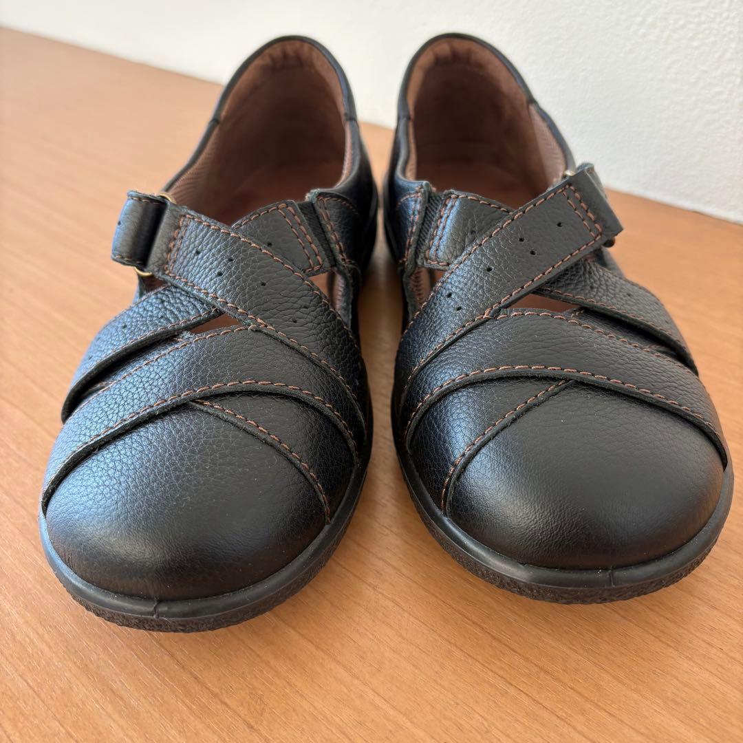 美品アキレスソルボ レザーストラップ コンフォートシューズ黒　ブラック　本革
