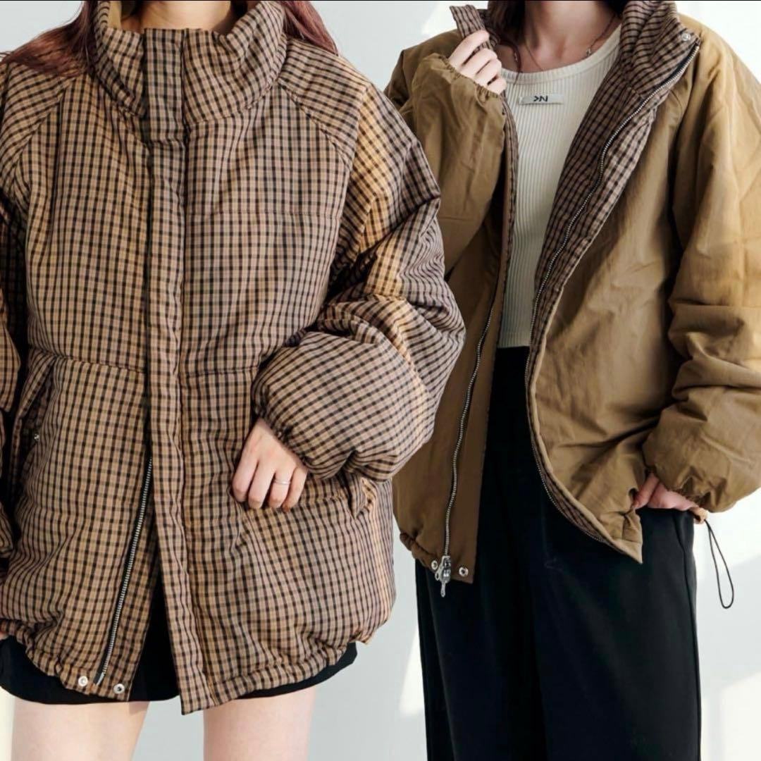 kastane チェック中綿リバーシブルアウター　ダウンジャケット