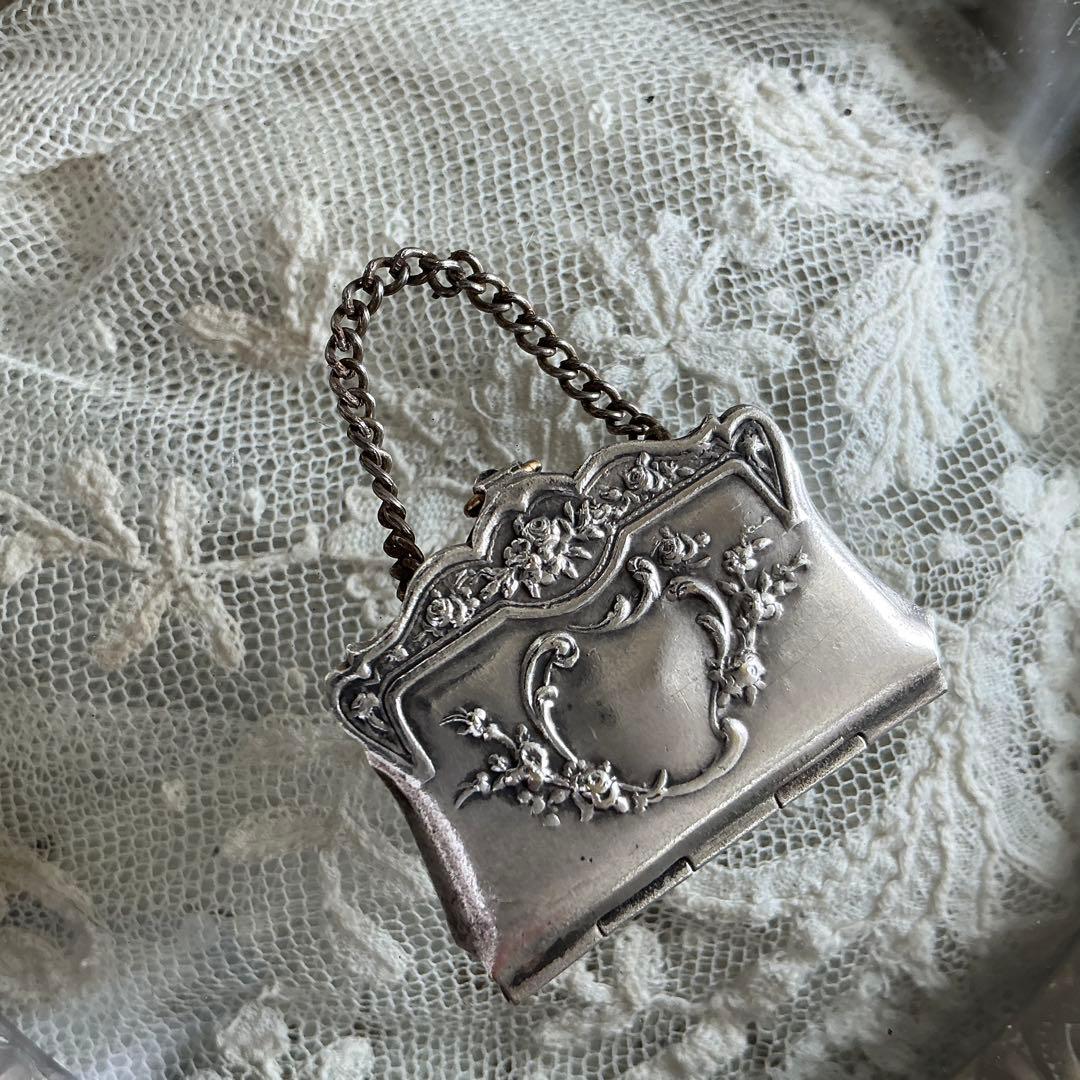 【ｍ】フランスアンティーク ミニチュア　バッグ　シルバープレート