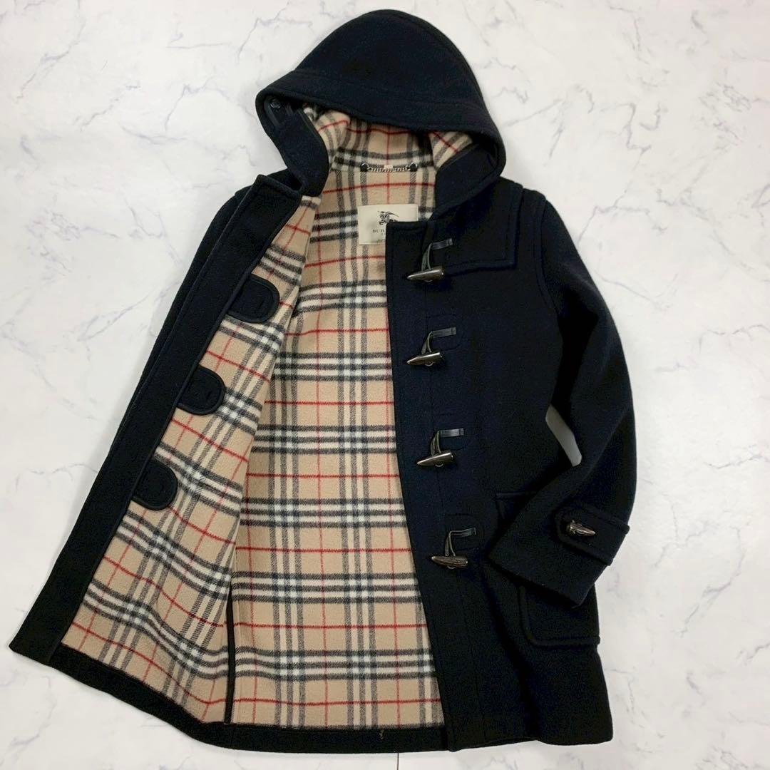 美品 バーバリーロンドン ダッフルコート メルトン ウール ノバチェック 黒