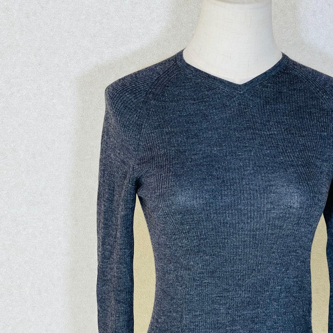 ジルサンダー Vネックリブニット 長袖 M グレー 細リブ ラグジュアリー