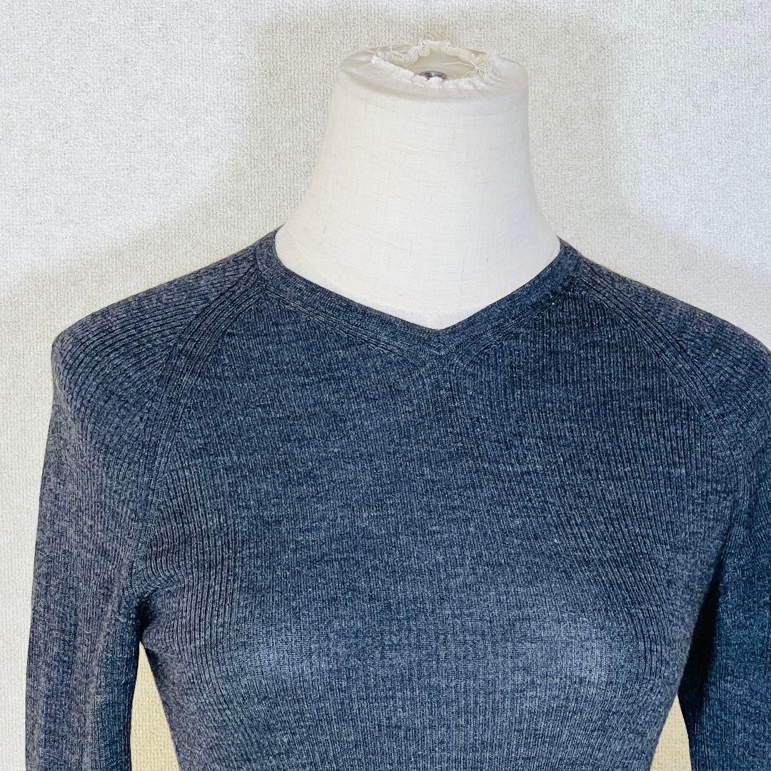 ジルサンダー Vネックリブニット 長袖 M グレー 細リブ ラグジュアリー