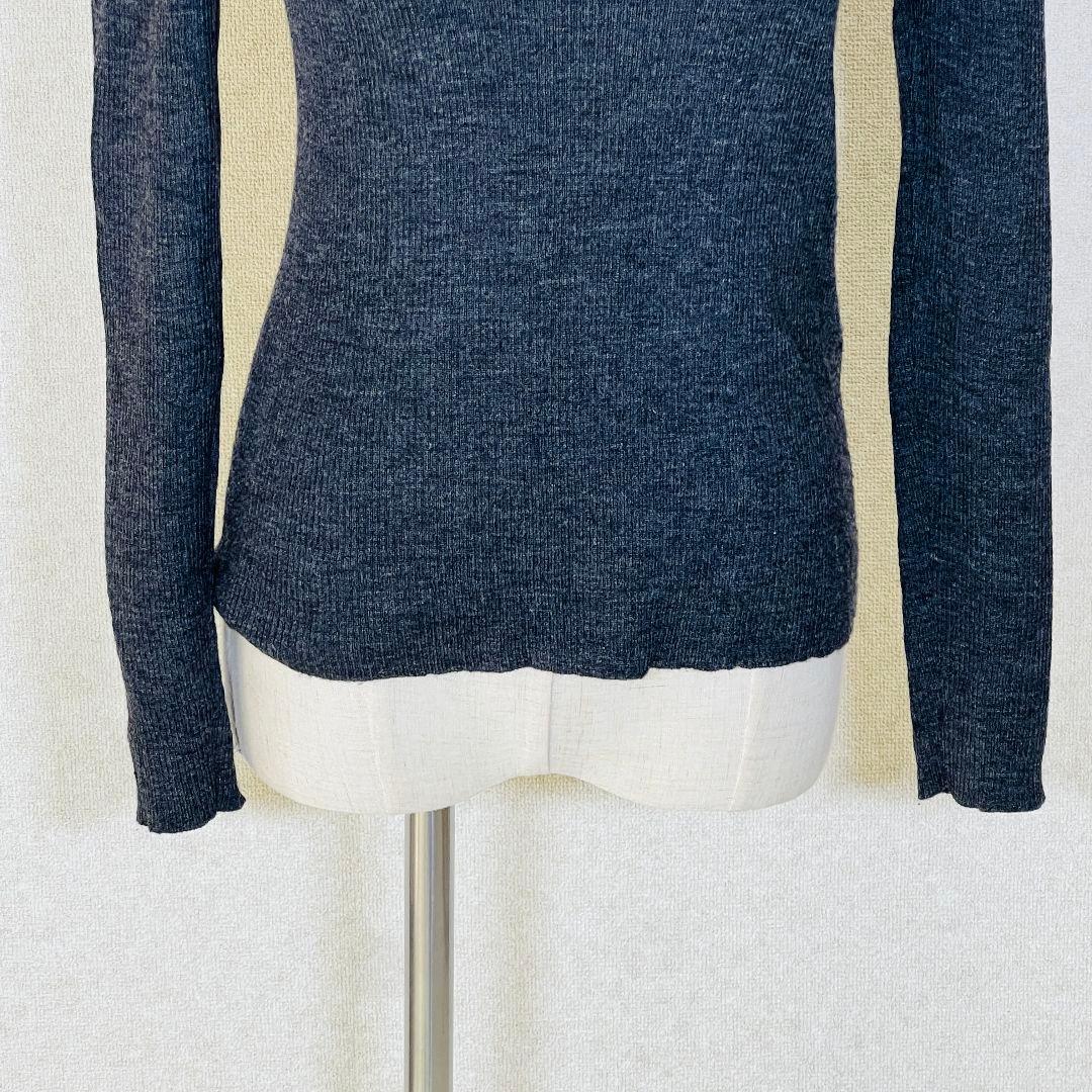 ジルサンダー Vネックリブニット 長袖 M グレー 細リブ ラグジュアリー