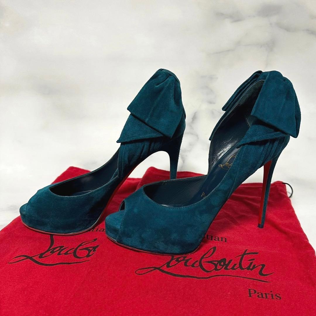 Christian Louboutin スエード リボン オープントゥ パンプス