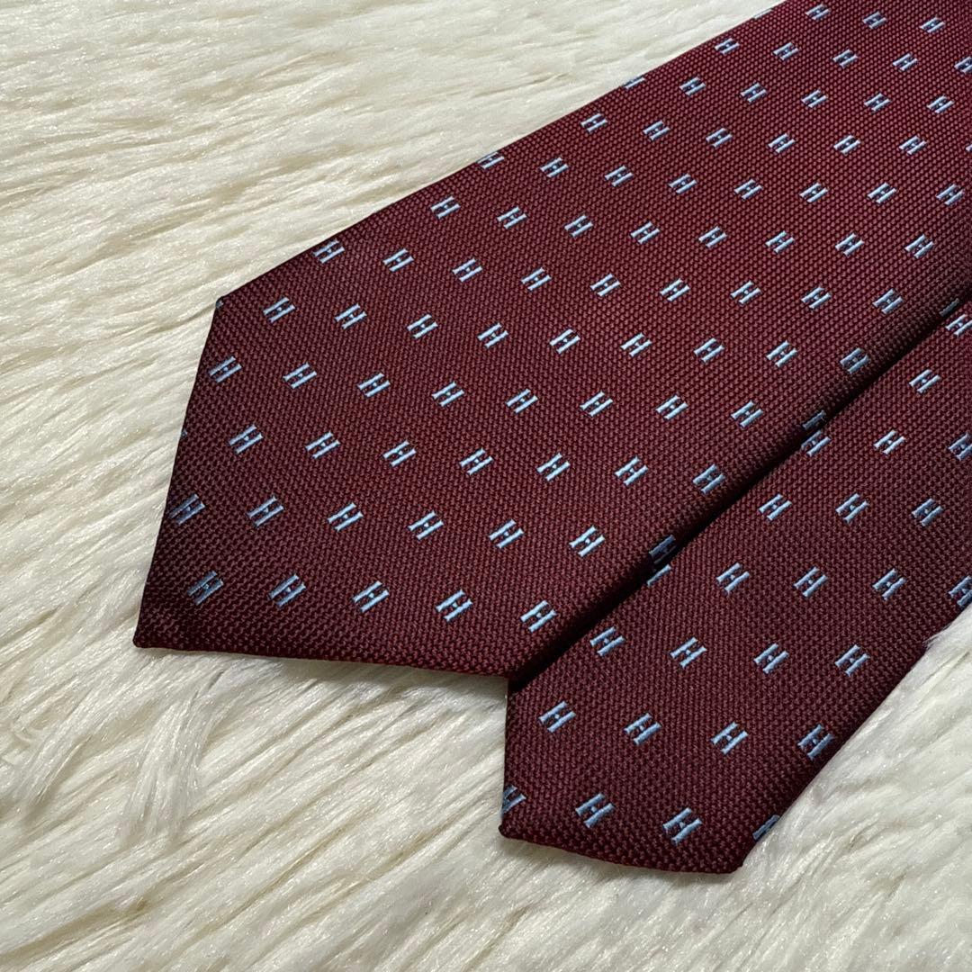 【美品】HERMES ネクタイ　高級シルク　H織　ジャガード　ファソネH
