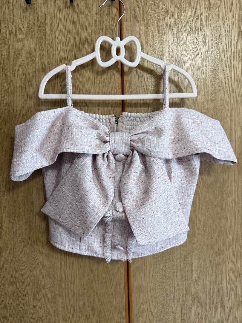 LIP SERVICE リップサービスツイードリボンオフショルトップス ピンク