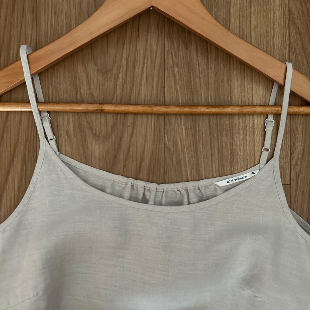 【極美品】ミナペルホネン ライナースリップ ペチドレス 麻 リネン ライトグレー