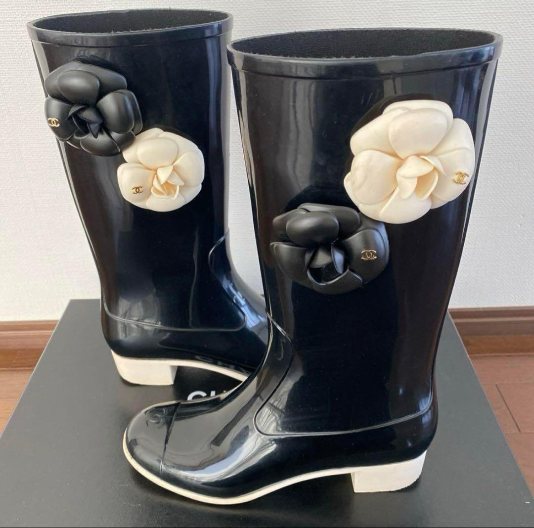 シャネル CHANEL 長靴 カメリア ブーツ　35 美品
