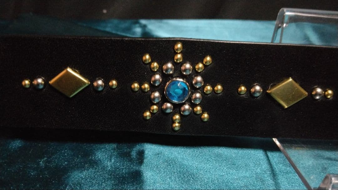 昭南ベンズレザースタッズベルトニッケル&ブラス　アクアブルー