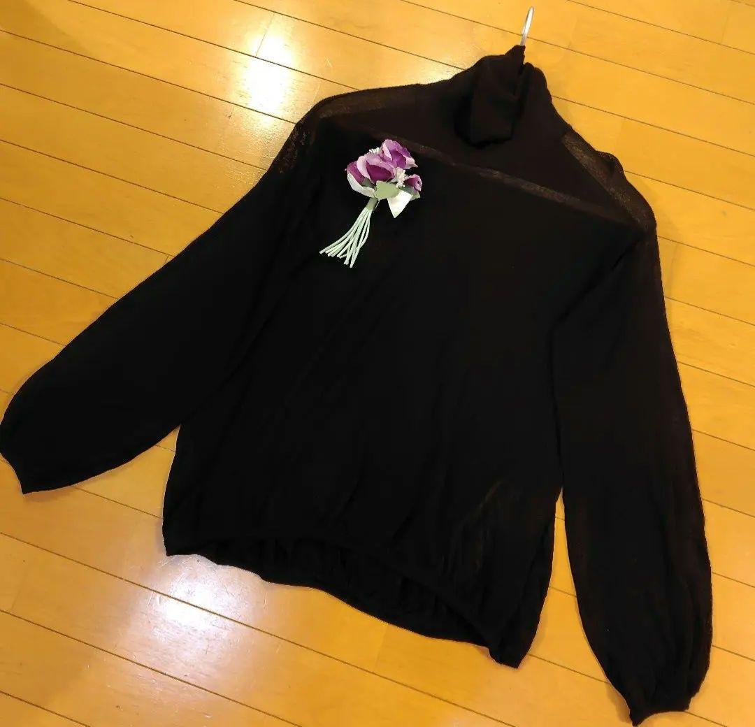 専用レリアン近年モデル 薄手 シアー感黒長袖ニットプルオーバートップス11L