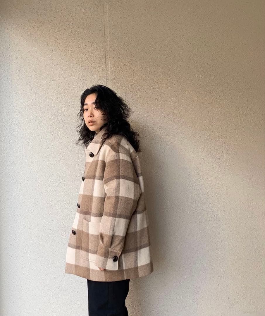 WOOLチェックMIDIUMコート