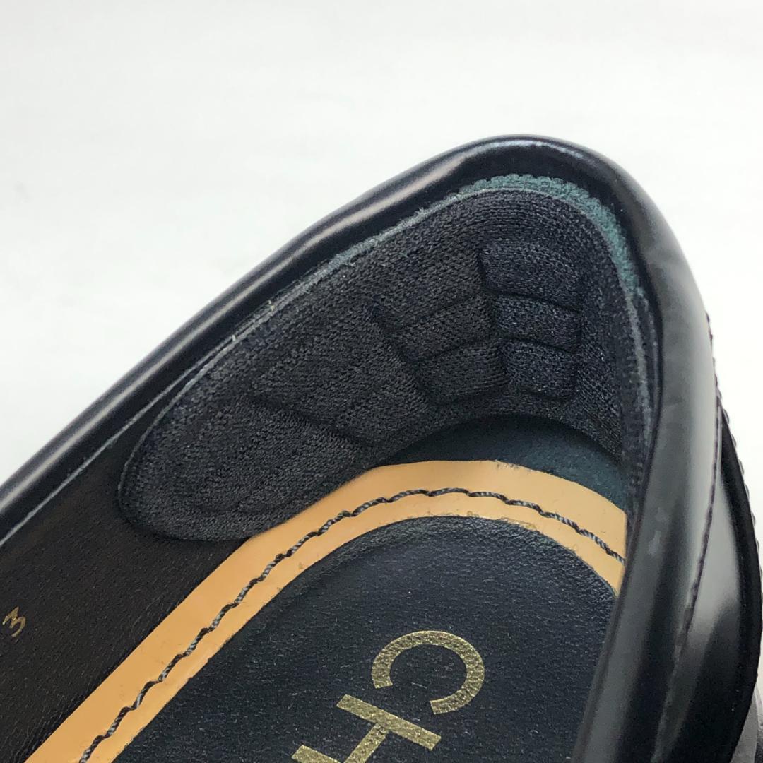 【美品】12F198 シャネル カメリア ココマーク ローファー 34C 黒 革