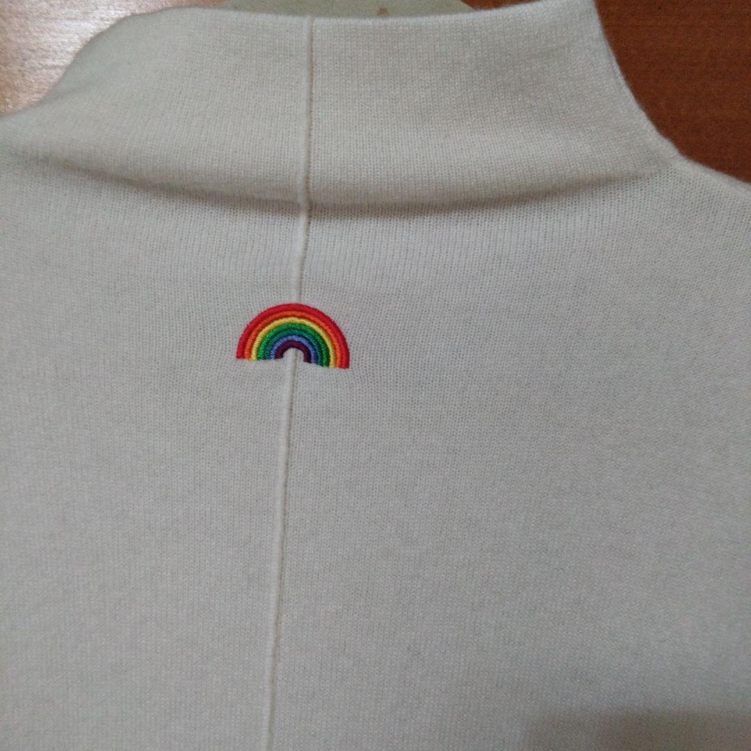 ホワイトタートルネックニットワンピース　カシミヤ100%