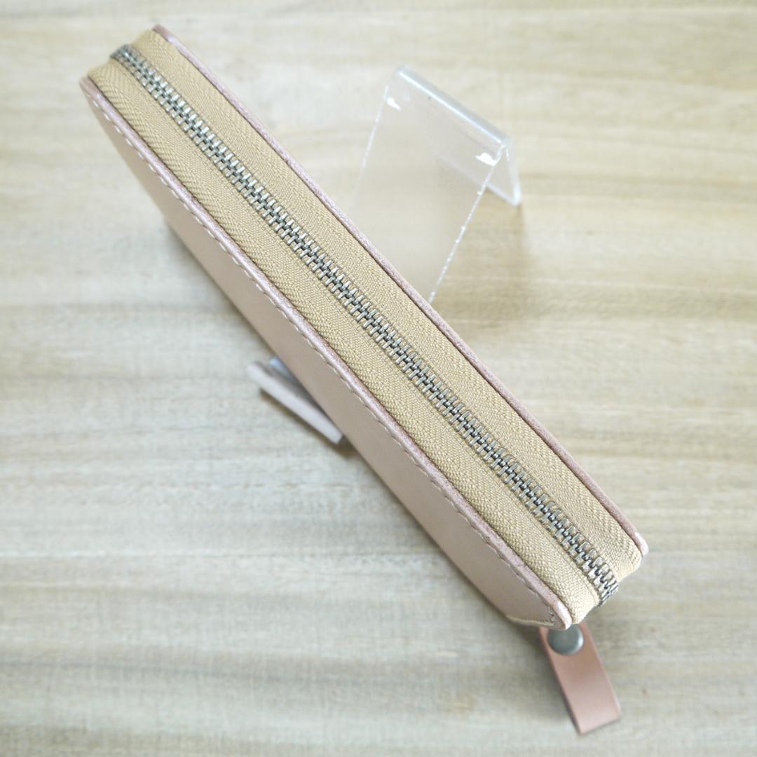 ヌメ革　栃木レザー　サドルレザー　ロングウォレット　ラウンドファスナー　生成り