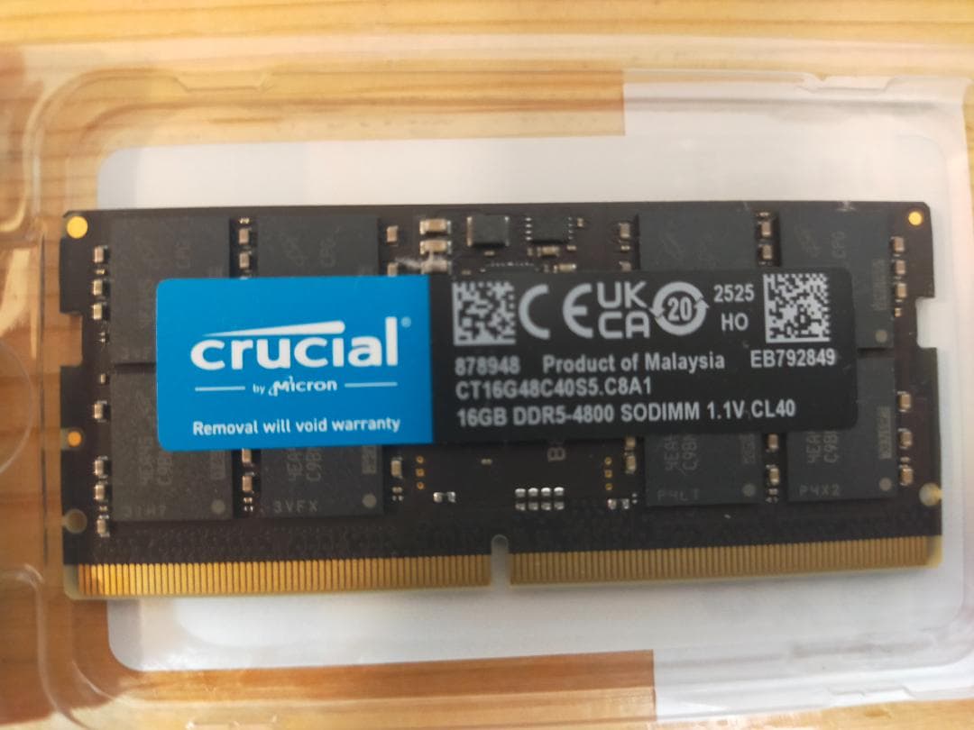 F*T様 Crucial 増設メモリ 16GBx1枚 DDR5 4800 SOD