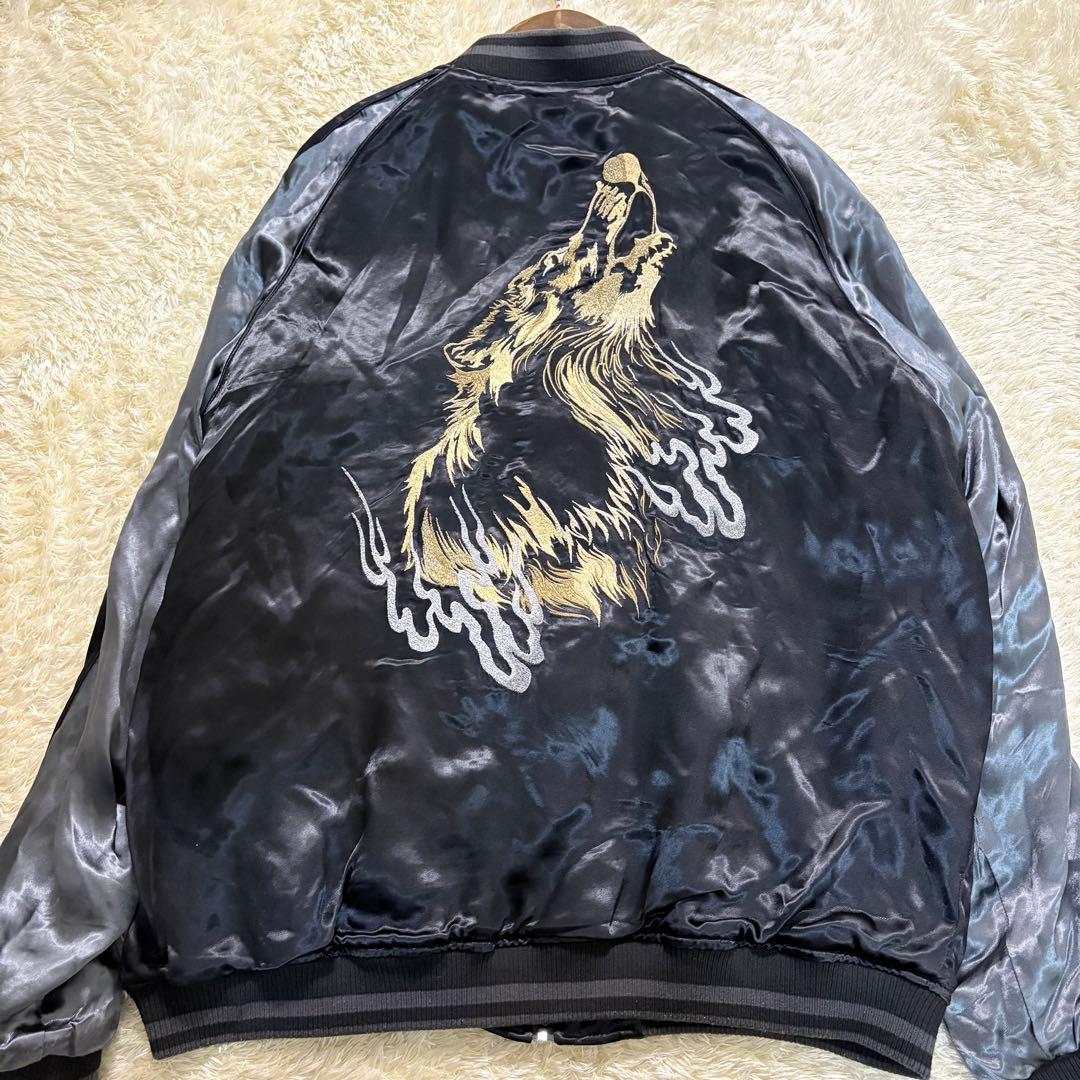 粋　絡繰魂　和柄　スカジャン　シルク　狼　刺繍　オオカミ　リバーシブル