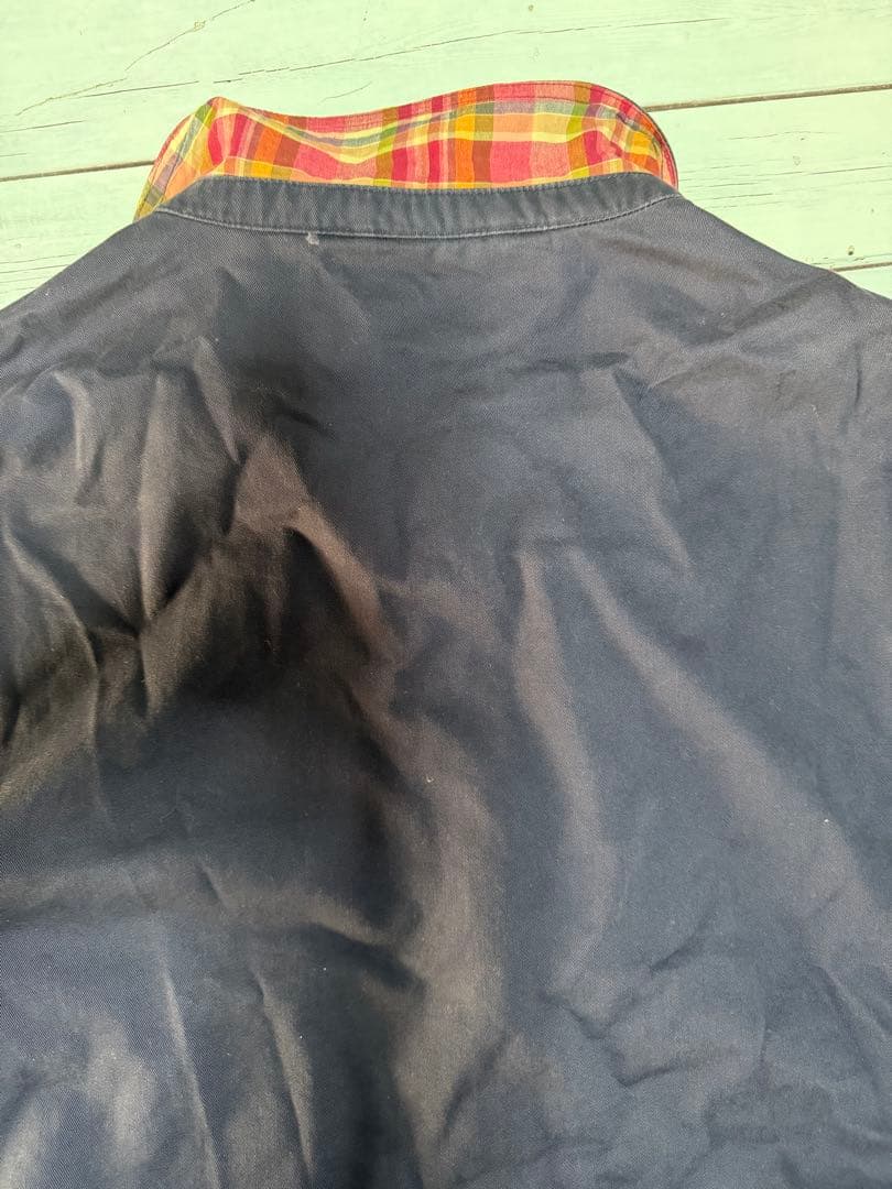 90s ラルフローレン スイングトップ 紺 襟裏チェック 短丈 XL