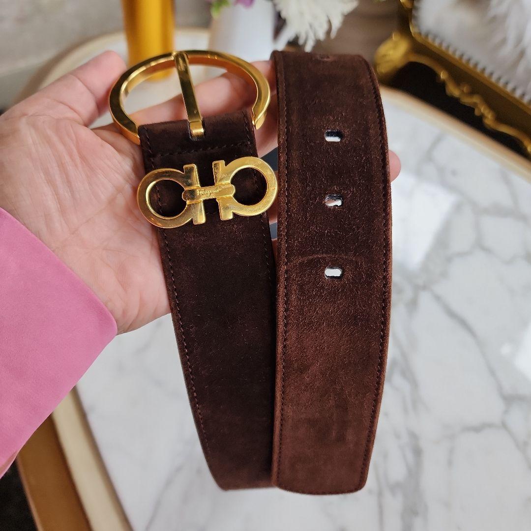 Salvatore FERRAGAMO スエード ベルト ゴールドバックル