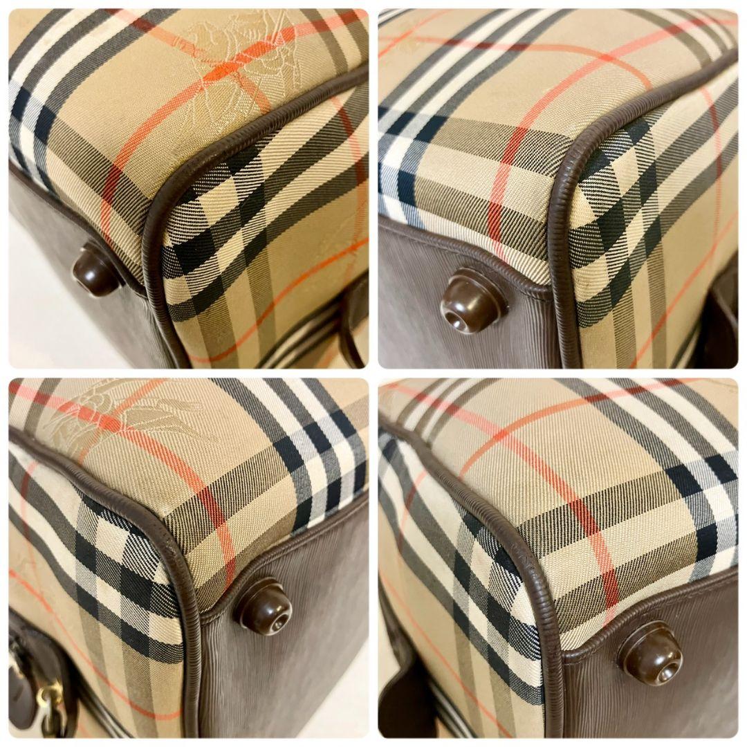 美品 バーバリー ボストンバッグ レザー キャンバス シャドーホース