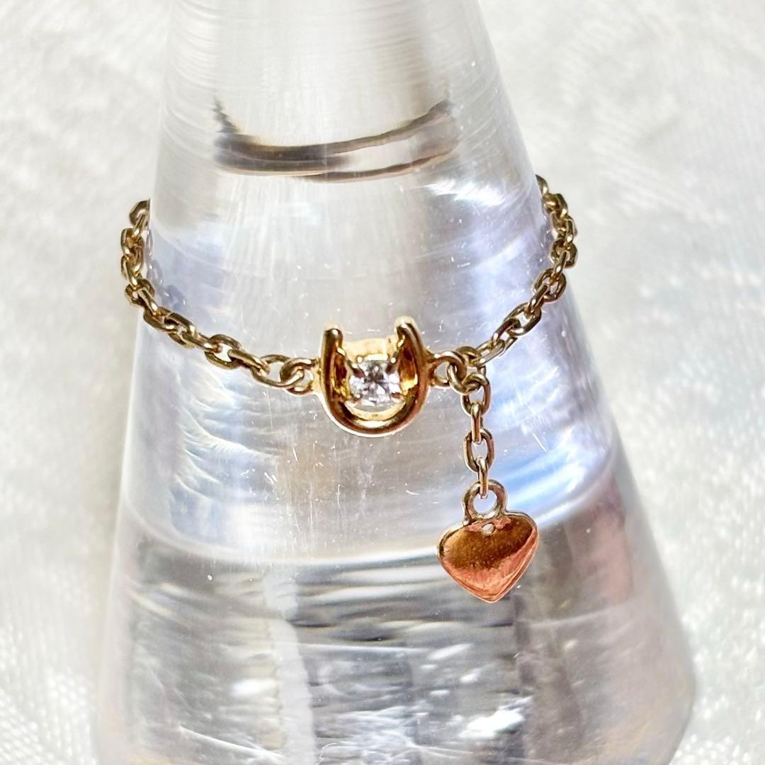 k18YG ホースシュー ダイヤ チェーンリング