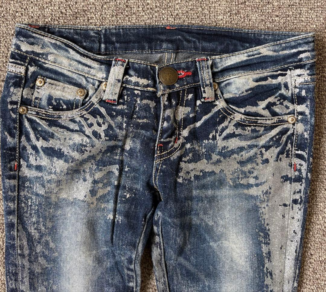 vintage d.i.a ローライズ ブーツカット シルバーラメデニム