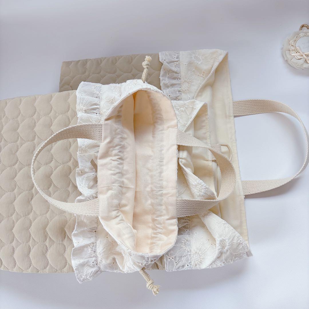 chibi＊プロフ必読様　マーガレットレース　ハートキルト　ヌビ　レッスンバッグ