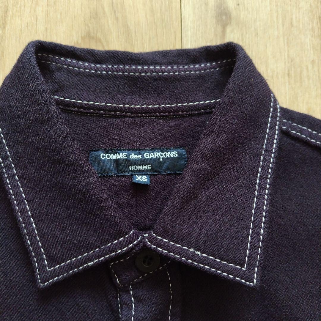 美品 13AW ギャルソン オム ホワイトステッチ ウールシャツ マチ付