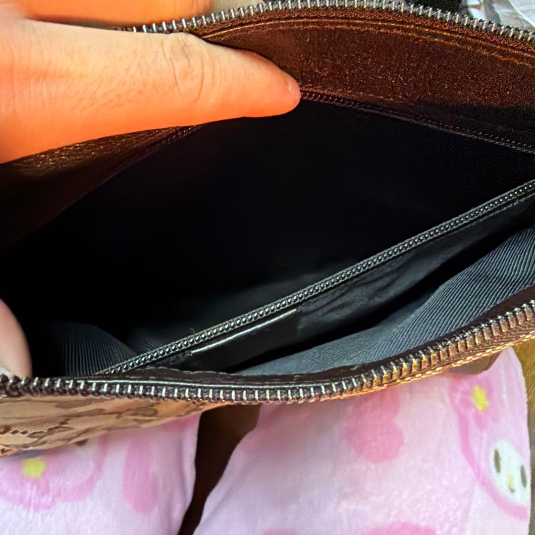 GUCCI グッチショルダーバッグGGキャンバス レザー ブラウンロゴ