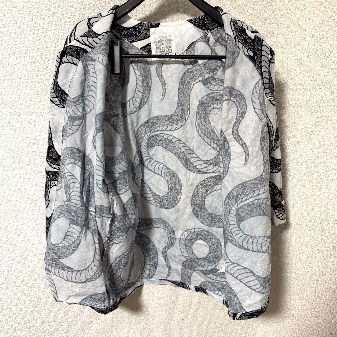 BUENA VISTA 宵々祇園 鯉口シャツ 蛇柄 M 白黒