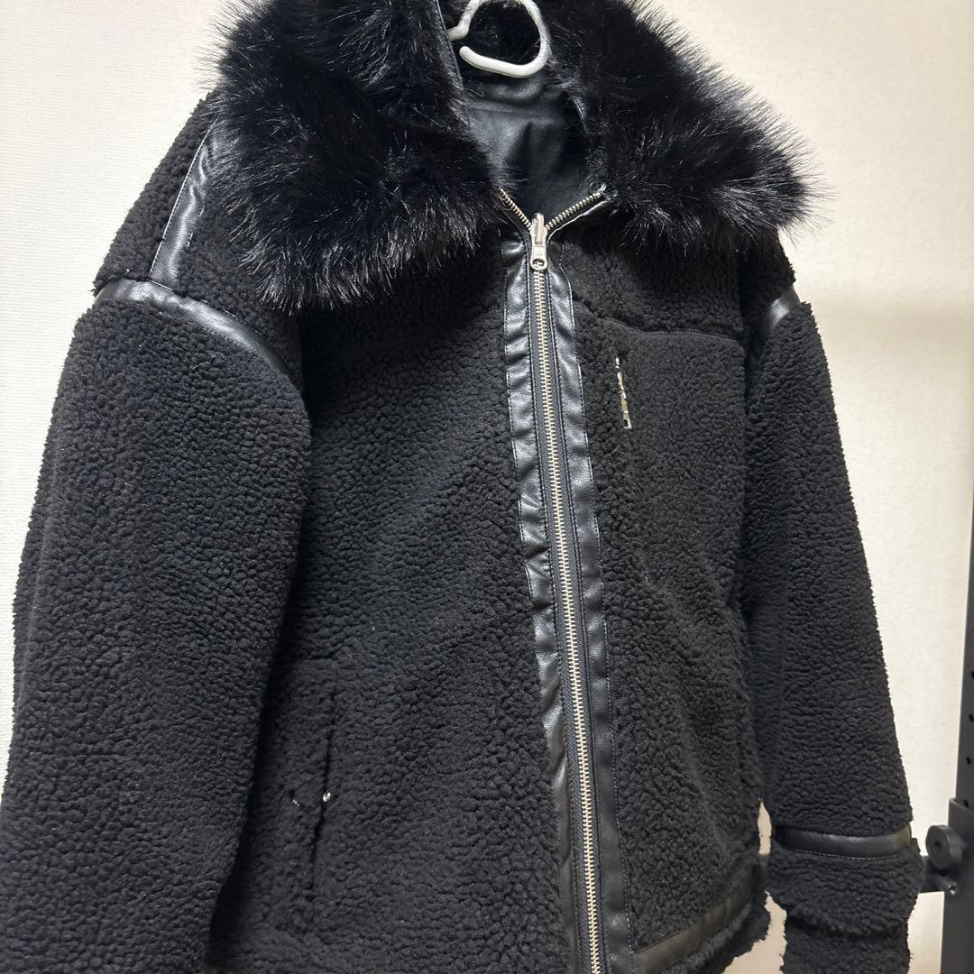 ブラックレザー・ボアジャケット