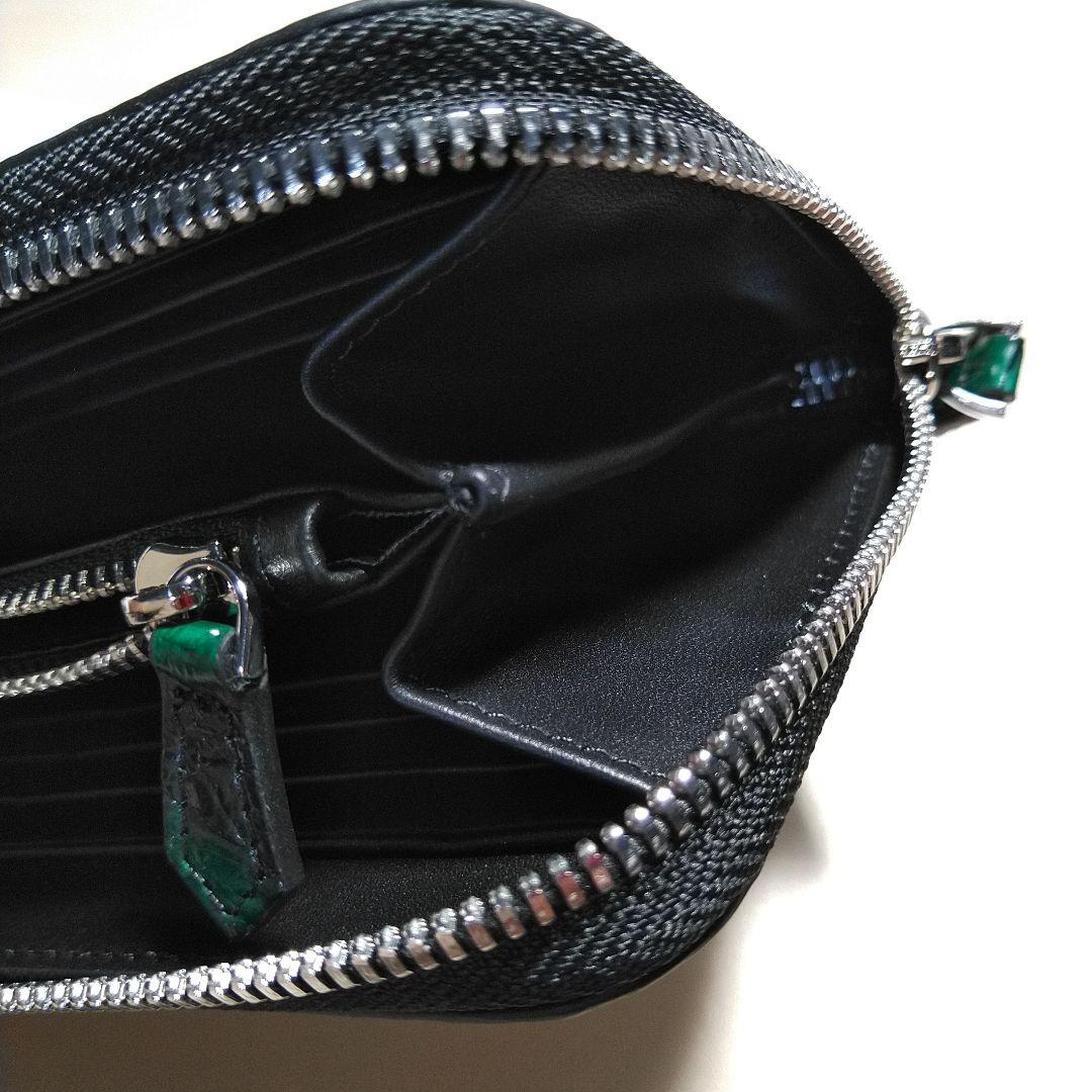 クロコダイル 脇肚一枚革R.F.長財布 孔雀緑&利休茶 メジ染 055502J