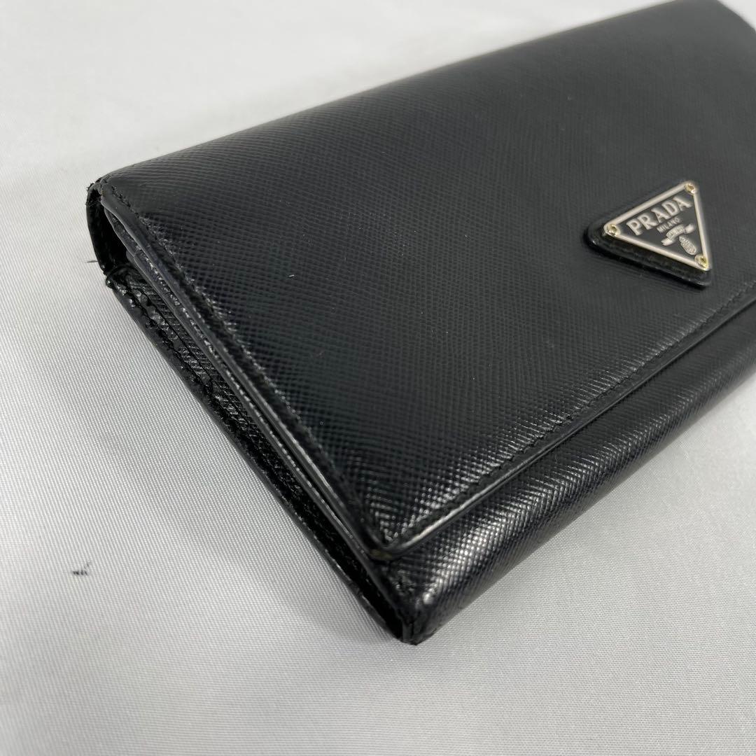 PRADA プラダ　サフィアーノレザー長財布　三角ロゴ　ブラック
