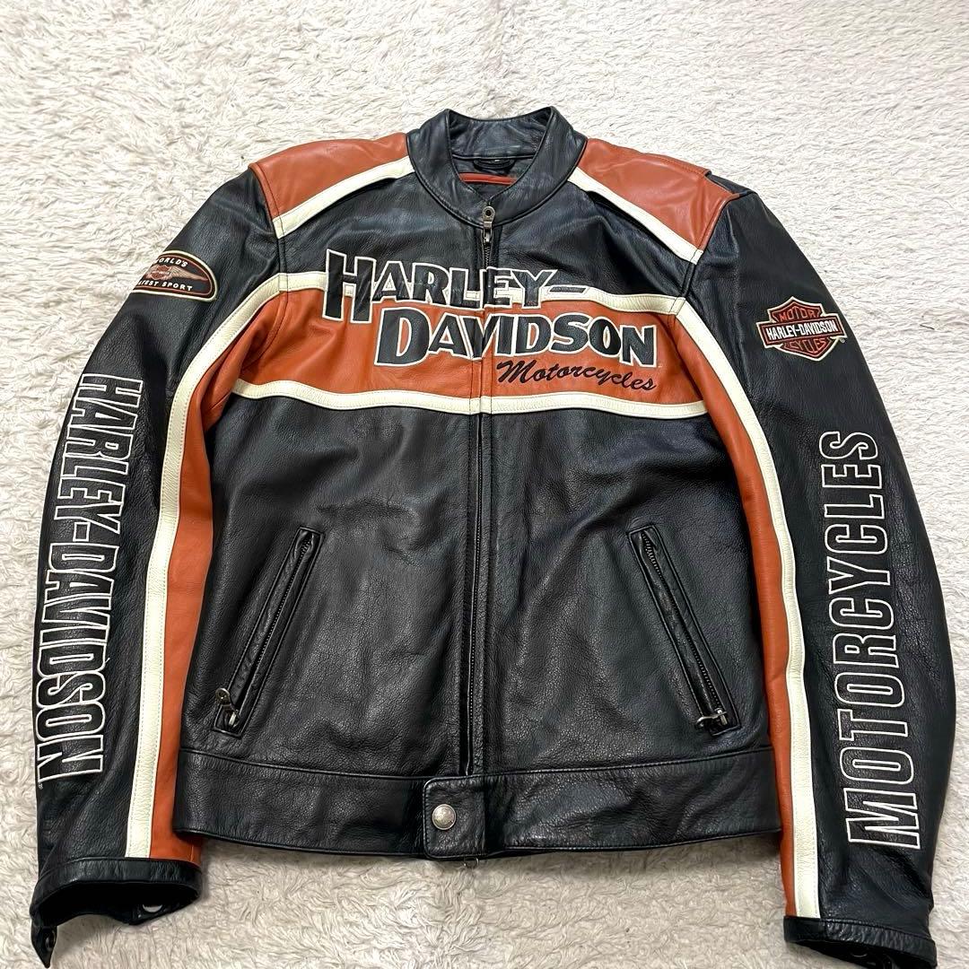 美品 ハーレーダビッドソン レザー ライダースジャケット 黒 シングル S