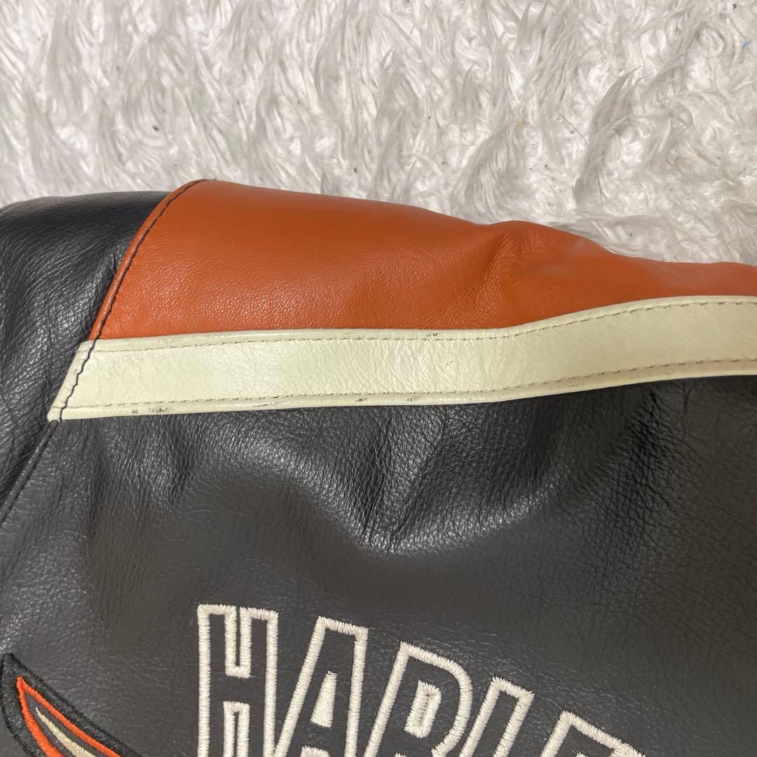 美品 ハーレーダビッドソン レザー ライダースジャケット 黒 シングル S