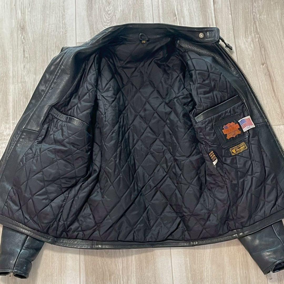 FREEDOM　牛革　シングルライダースジャケット　黒　サイズ32(S-SS)