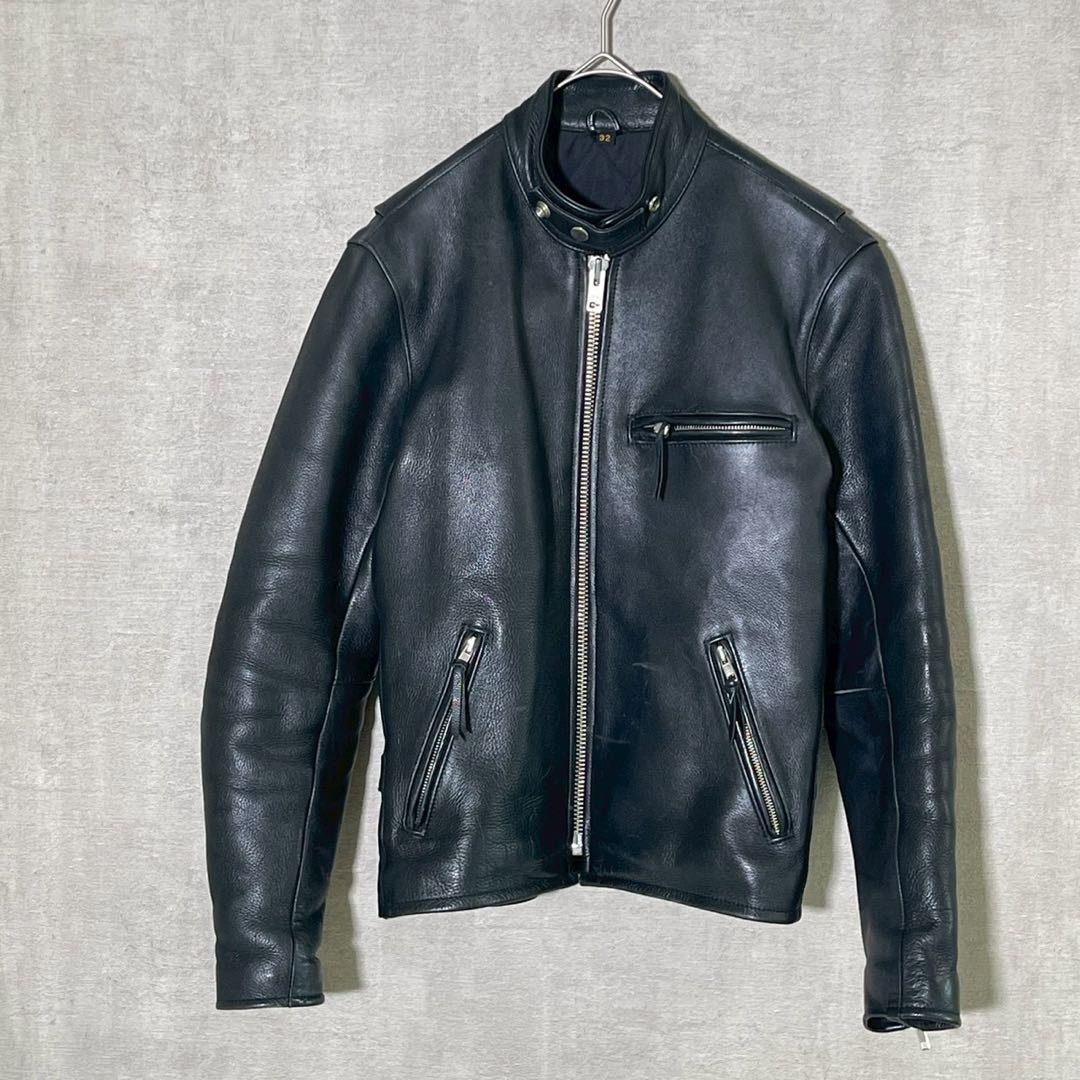 FREEDOM　牛革　シングルライダースジャケット　黒　サイズ32(S-SS)