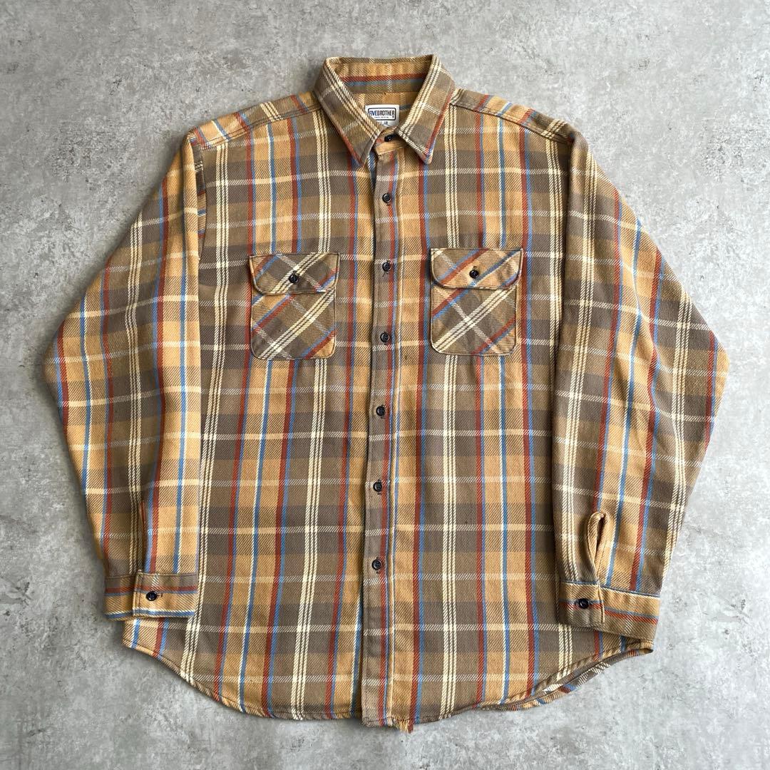 ド渋な配色70s 80s FIVE BROTHER ネルシャツ USA製 2XL