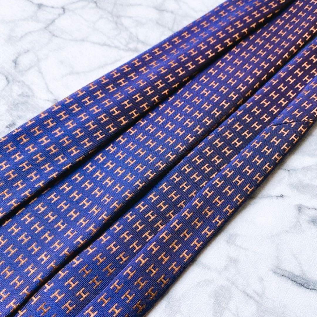 未使用！HERMES エルメス　ファソネ　H柄 パープル×オレンジ　現行ネクタイ