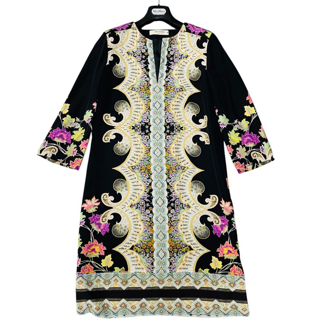 新品同様♡希少42サイズ✨エトロ　ETRO シルク 花柄　ワンピース ブラック