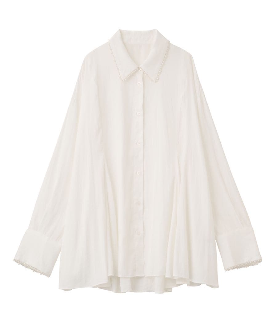 新品タグ付き ココディール パールモチーフペプラムシャツ ホワイト 25AW