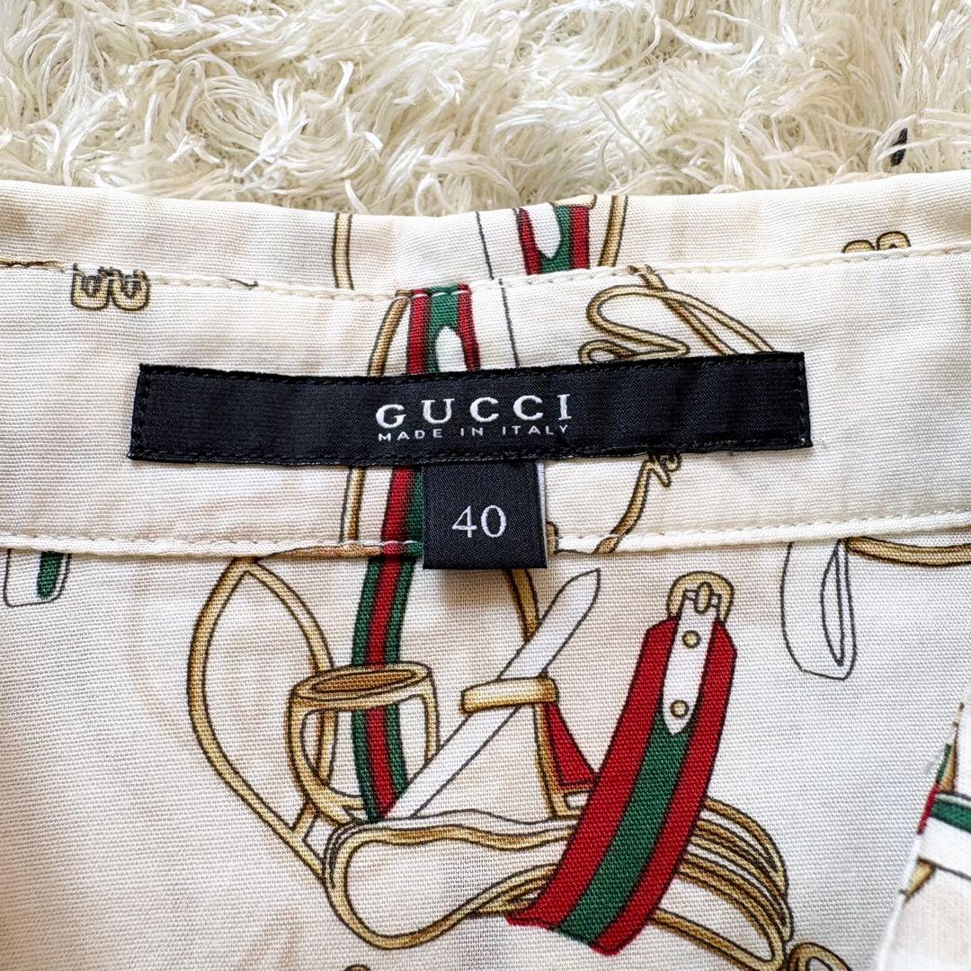 【美品】GUCCI グッチ　シャツ　シェリーライン　大きいサイズ　長袖　総柄　L