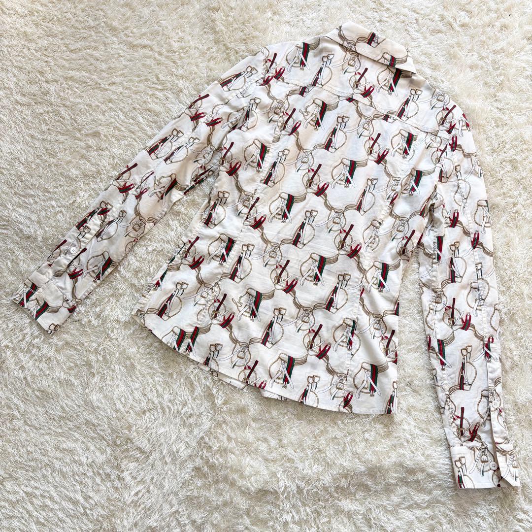 【美品】GUCCI グッチ　シャツ　シェリーライン　大きいサイズ　長袖　総柄　L