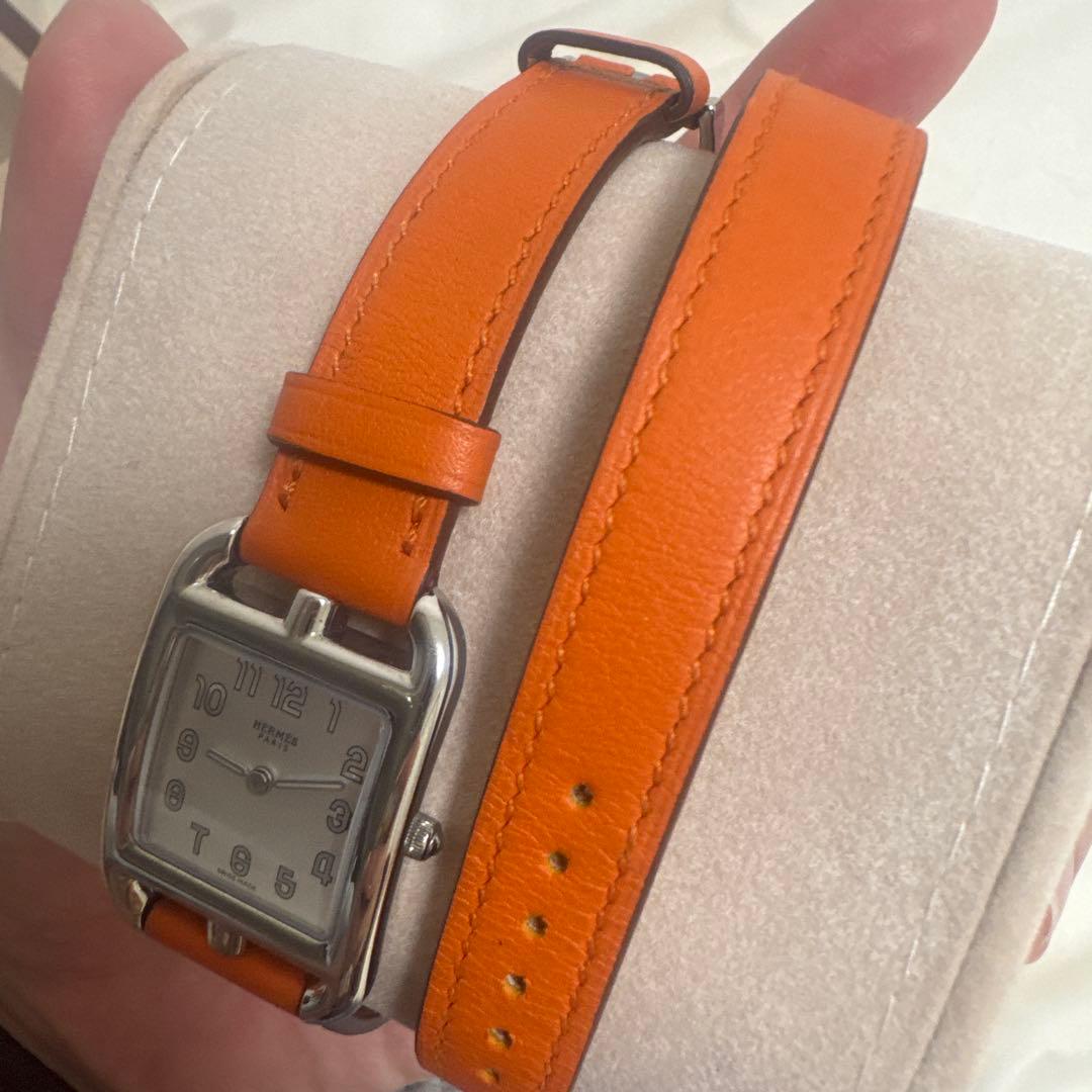 【G4】HERMES オレンジレザー スクエア時計