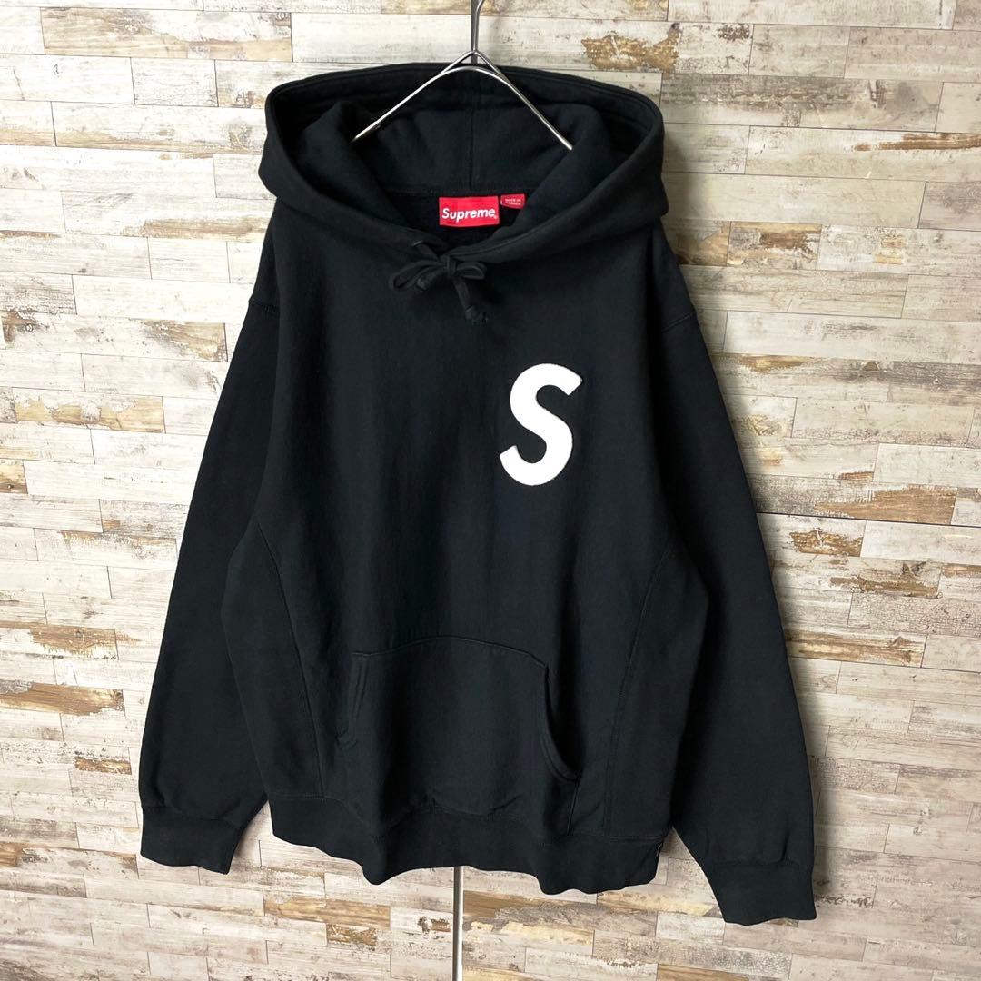 3348 U【入手困難モデル】シュプリーム☆Sロゴ レザー パーカー ブラック